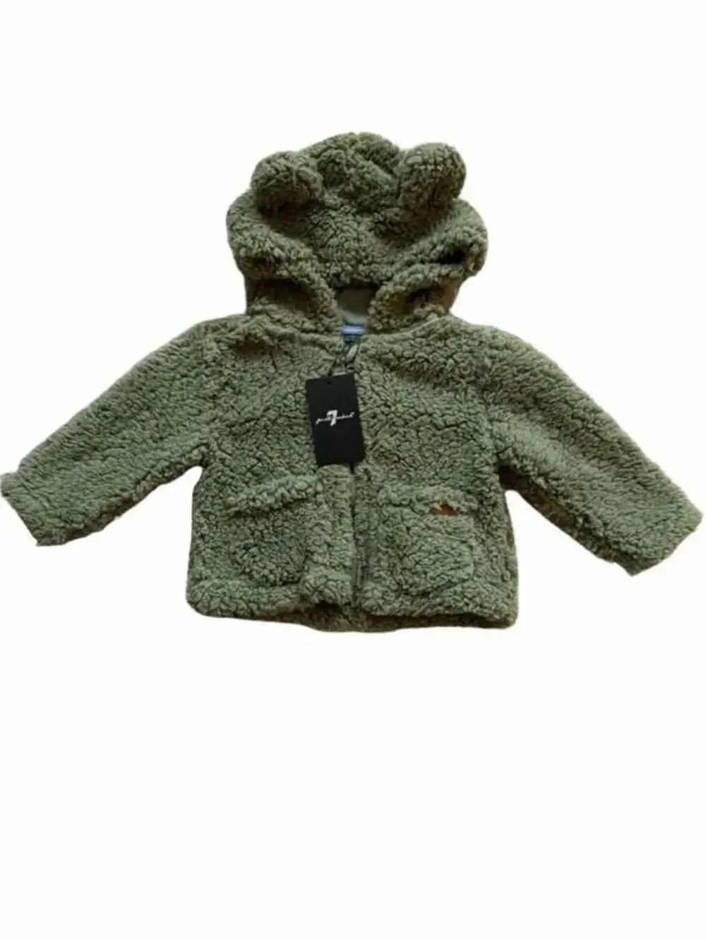 7 For All Mankind Olivine Sherpa Fleece Bear Ear Hooded Baby Jacket Size 3/6M
